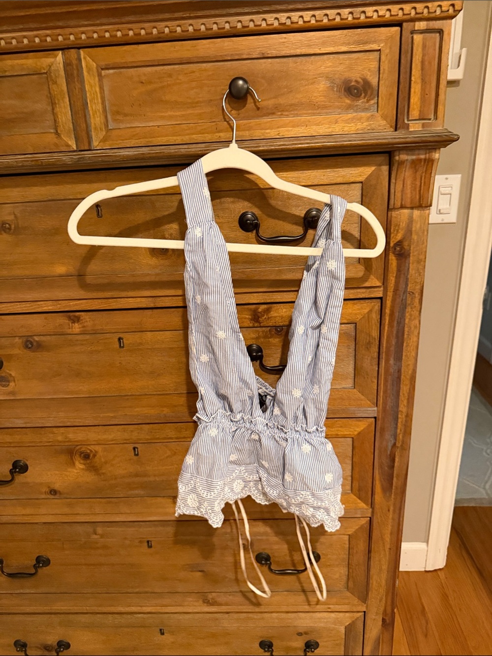Forever 21 Blue & White Striped Lace-Trim Tie-Front Camisole